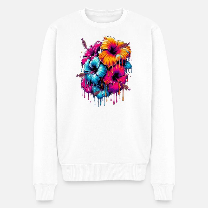 Hibiskusblüten - Männer Premium Bio Pullover - Weiß