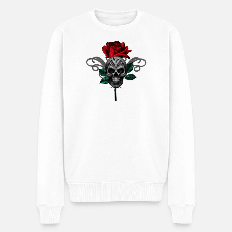 Gothic-Rose mit menschenschädel, Tribalmuster - Männer Premium Bio Pullover - Weiß