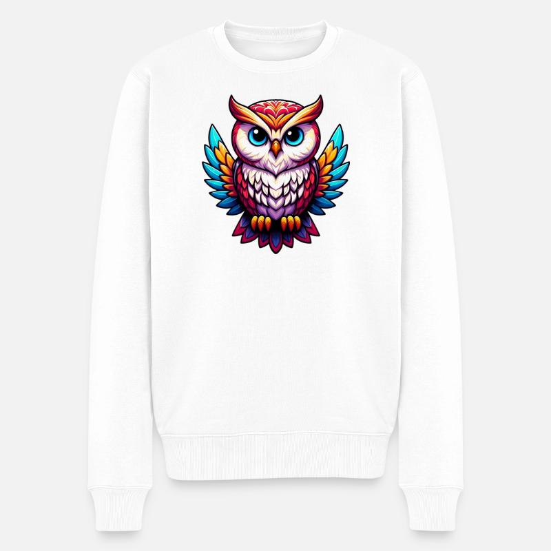 Eule - Männer Premium Bio Pullover - Weiß