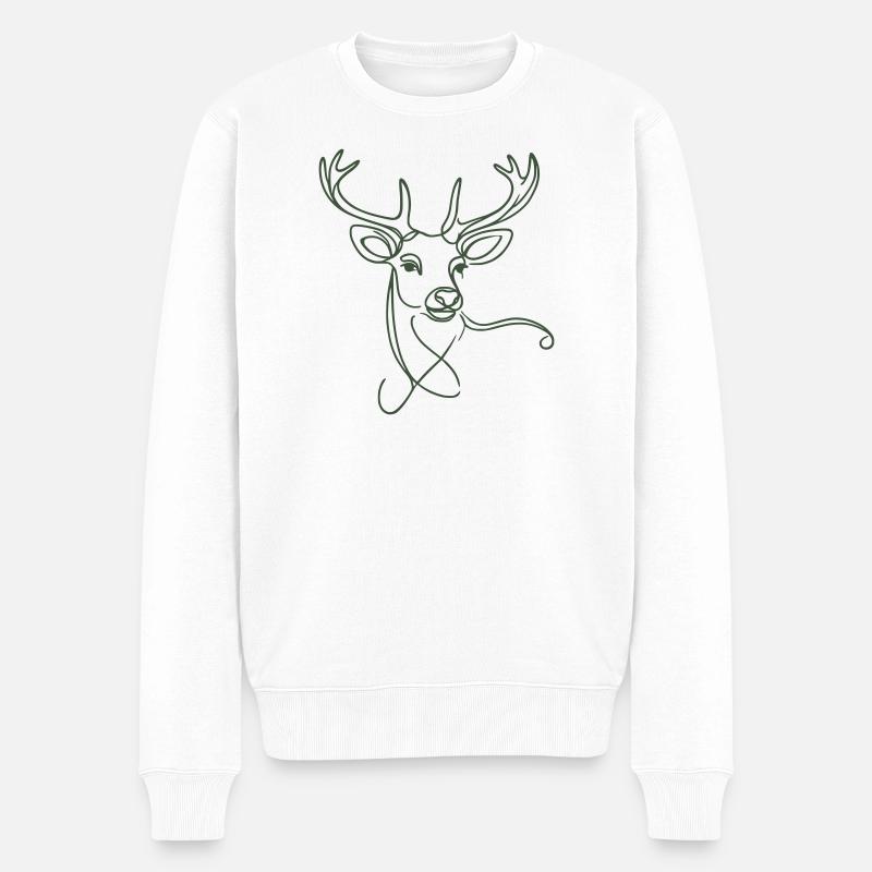 gezeichneter Hirsch grün - Männer Premium Bio Pullover - Weiß