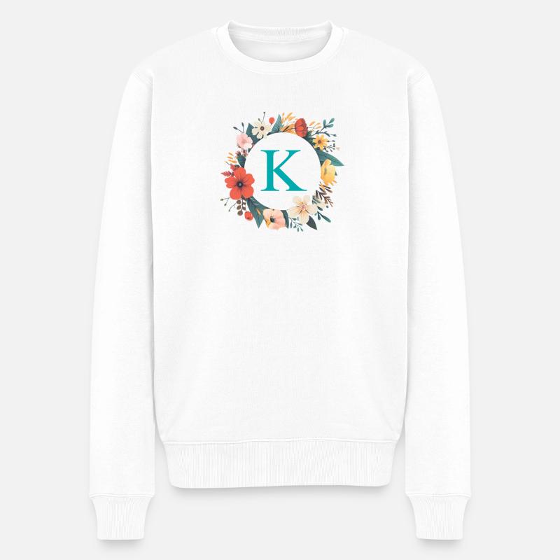 K Monogram, Couronne de fleurs, Personnalisable - Pull Premium bio Homme - blanc