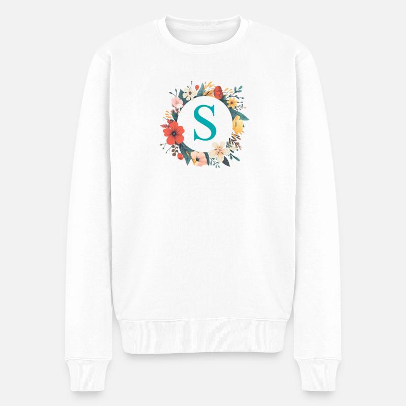 S monogramme, Couronne de fleurs, Personnalisable - Pull Premium bio Homme - blanc