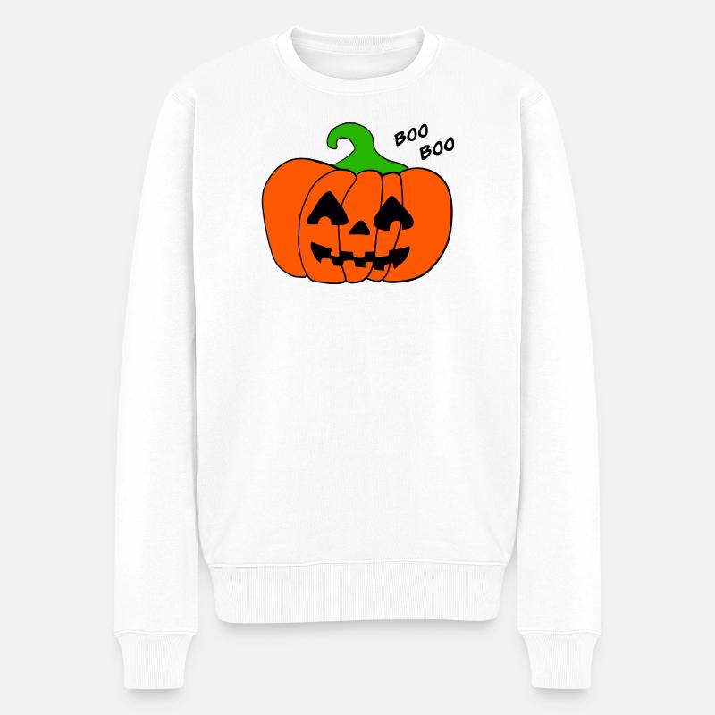 Halloween Kürbis Boo - Männer Premium Bio Pullover - Weiß