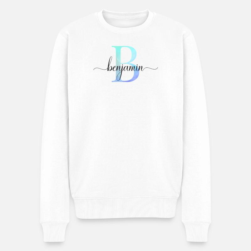 B| Monogramme | Nom | Benjamin | Aquarelle - Pull Premium bio Homme - blanc