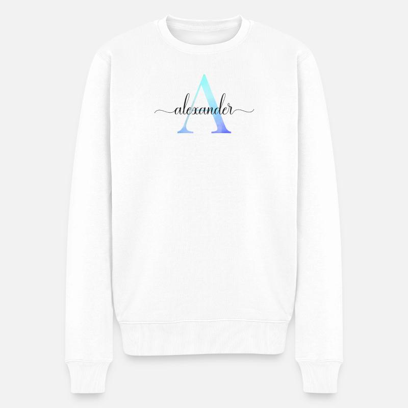 A| Monogramme | Nom | Alexandre | Aquarelle - Pull Premium bio Homme - blanc