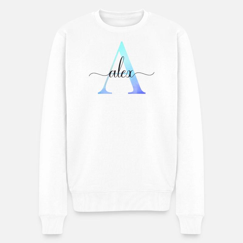 A| Monogramme | Nom | Alex | Aquarelle - Pull Premium bio Homme - blanc