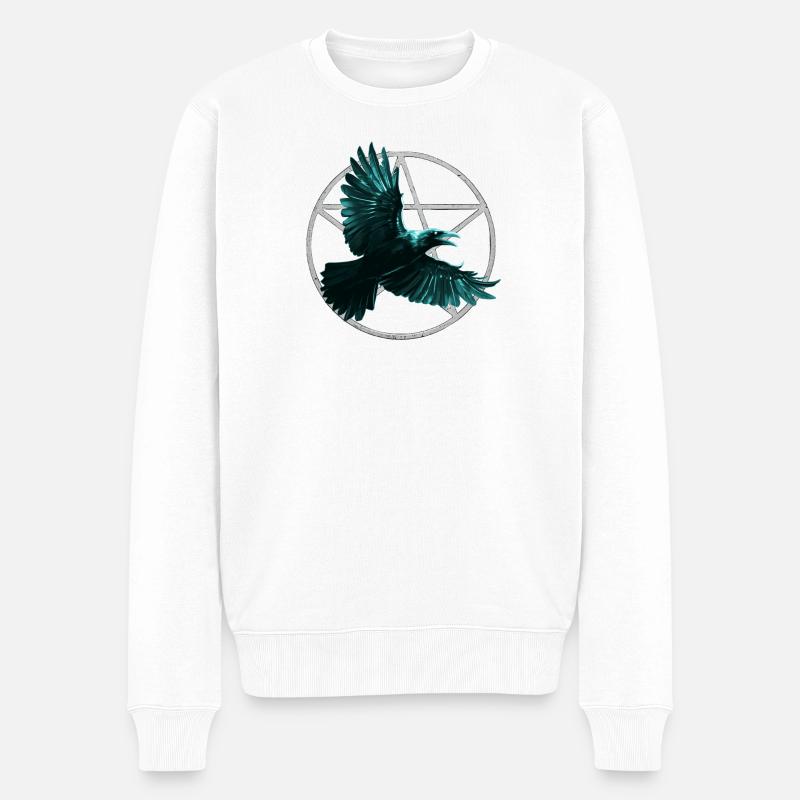 Pentagram Muster und Kolkrabe, Vögel, closing - Männer Premium Bio Pullover - Weiß