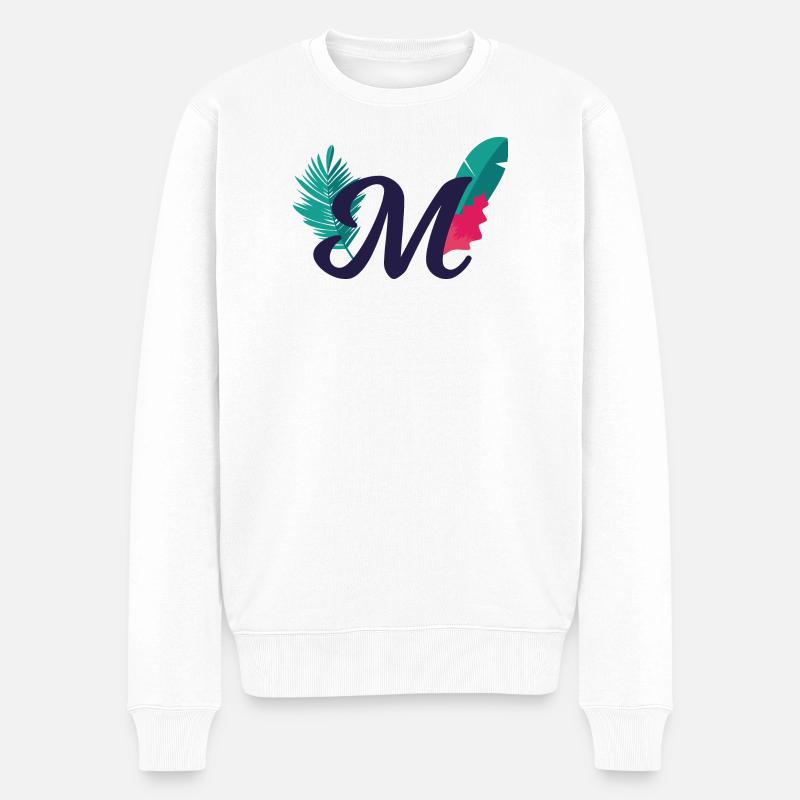 Eleganter Buchstabe 'M' mit Blumen - Männer Premium Bio Pullover - Weiß