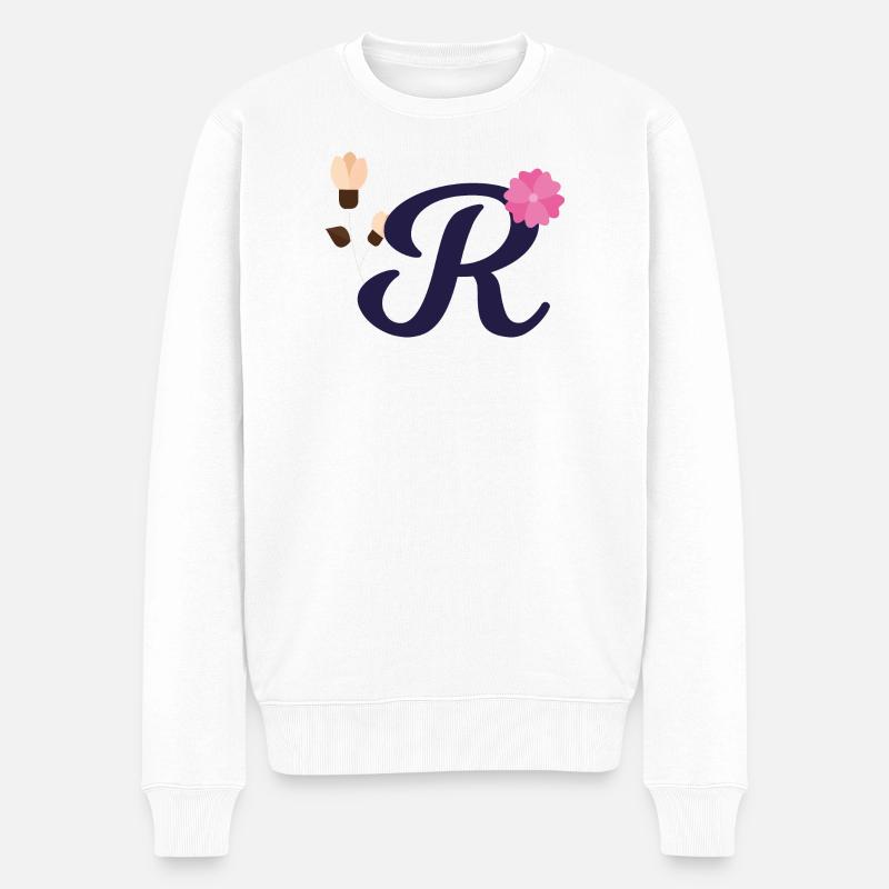 Eleganter Buchstabe 'R' mit Blumen - Männer Premium Bio Pullover - Weiß