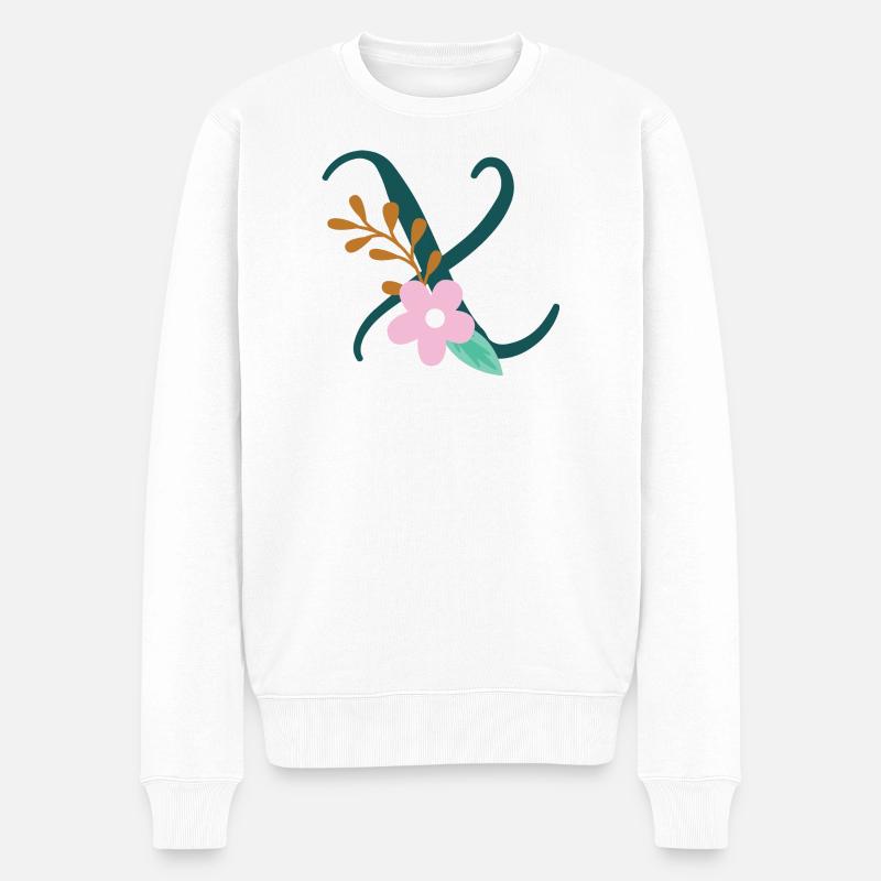 Eleganter Buchstabe 'X' mit Blumen - Männer Premium Bio Pullover - Weiß