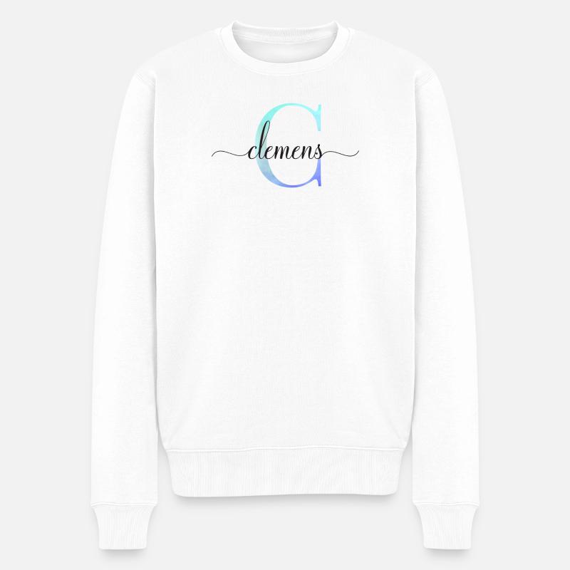 C| Monogramme | Nom | Clément| Aquarelle - Pull Premium bio Homme - blanc
