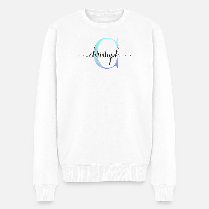 C| Monogramme | Nom | Christoph | Aquarelle - Pull Premium bio Homme - blanc