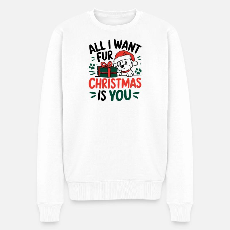 Festliches Welpen-Weihnachtsnachrichten-Design - Männer Premium Bio Pullover - Weiß