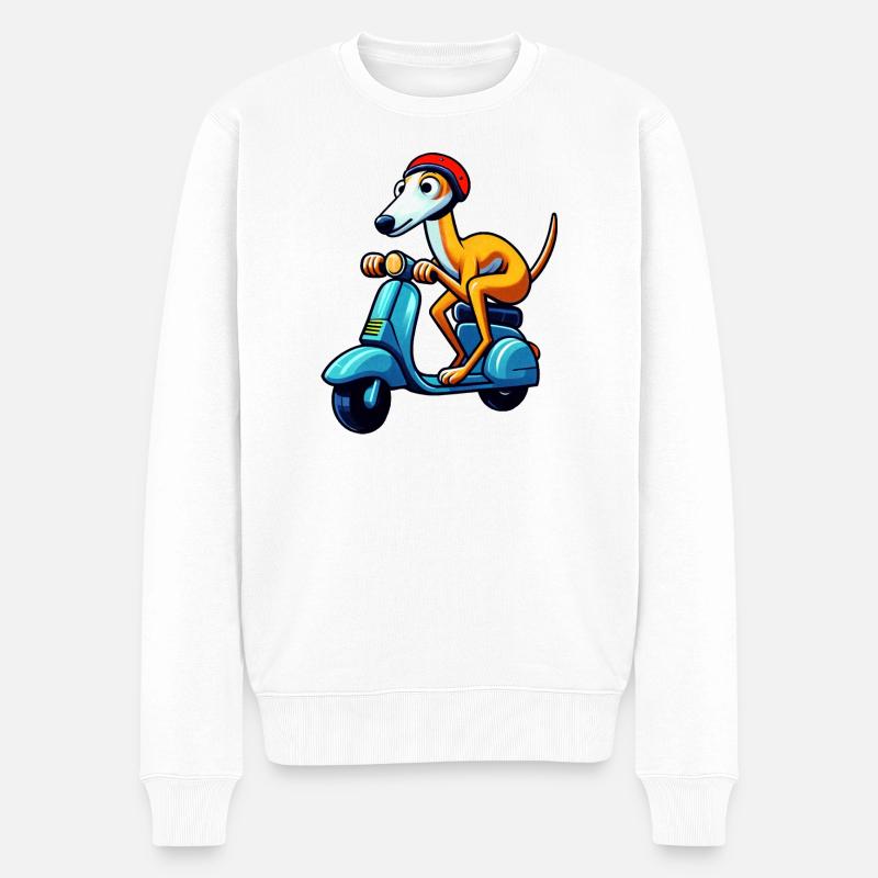 Verspielter Hund auf Scooter Design - Männer Premium Bio Pullover - Weiß
