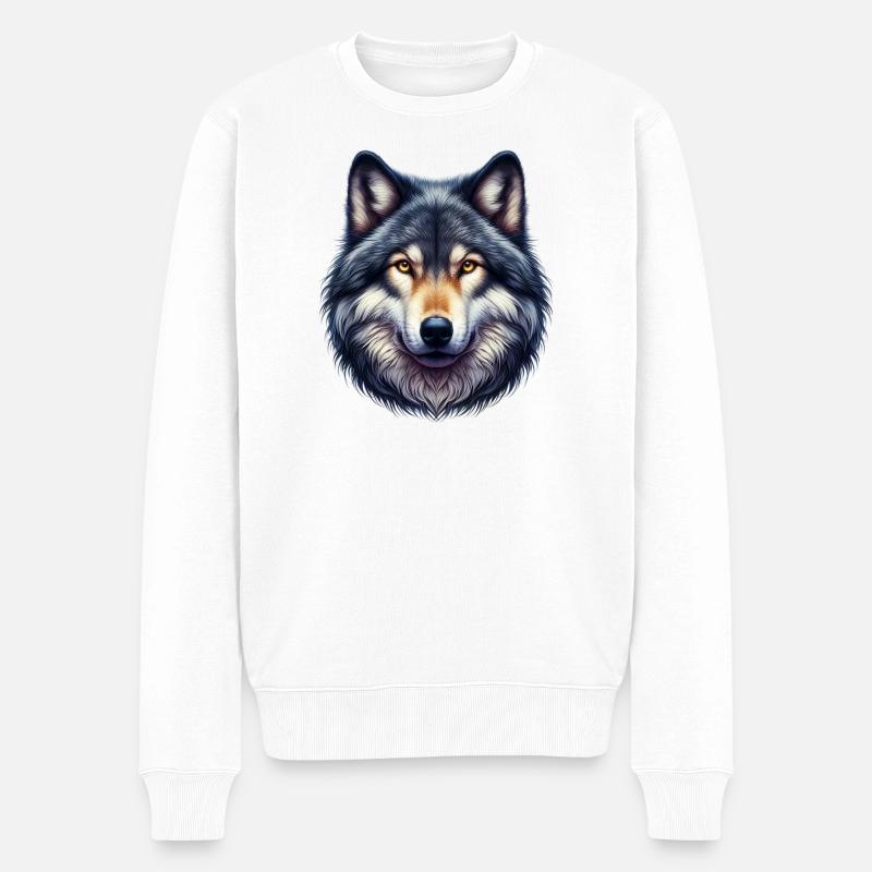 Wolf - Männer Premium Bio Pullover - Weiß