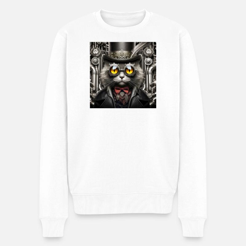 Chat Steampunk - Pull Premium bio Homme - blanc