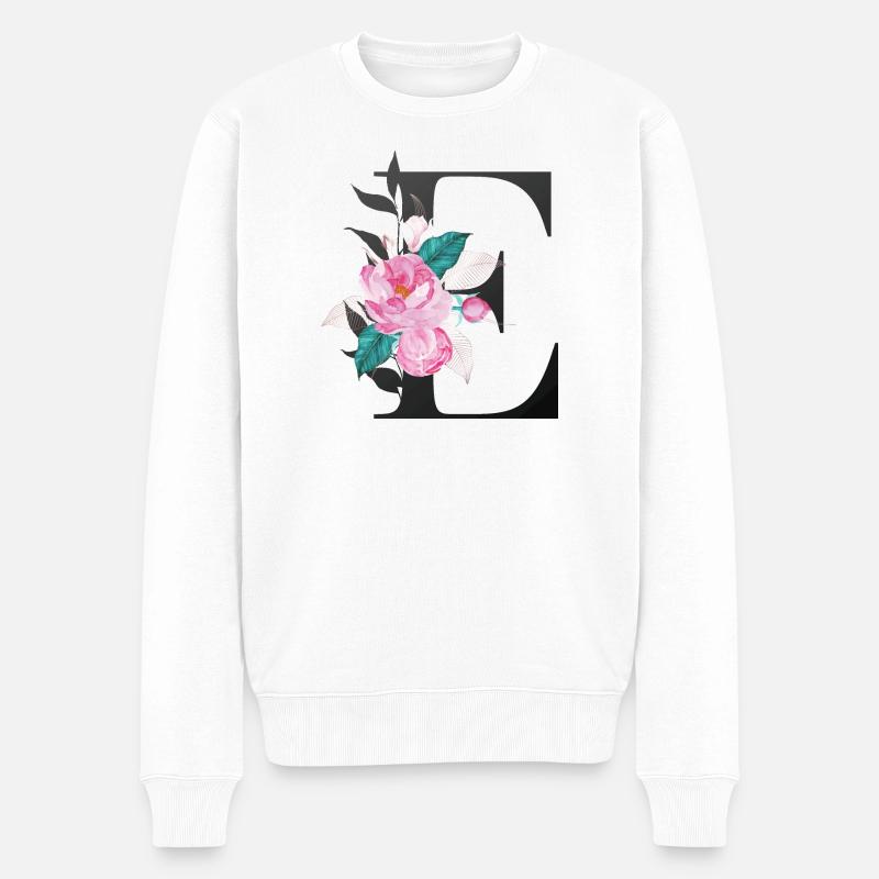 Eleganter Buchstabe 'E' mit Blumen - Männer Premium Bio Pullover - Weiß