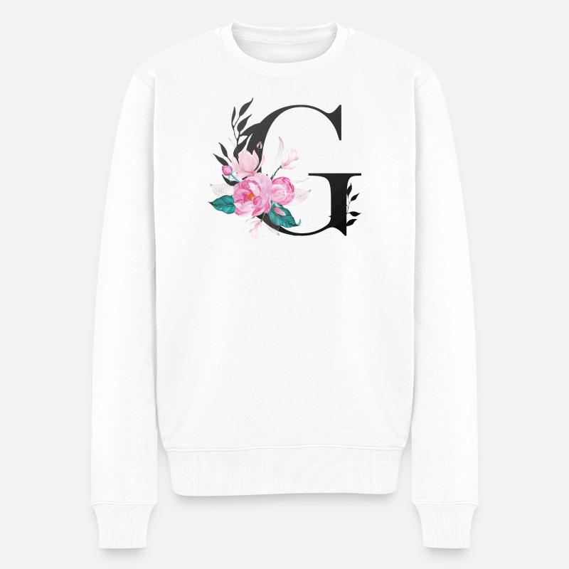 Eleganter Buchstabe 'G' mit Blumen - Männer Premium Bio Pullover - Weiß