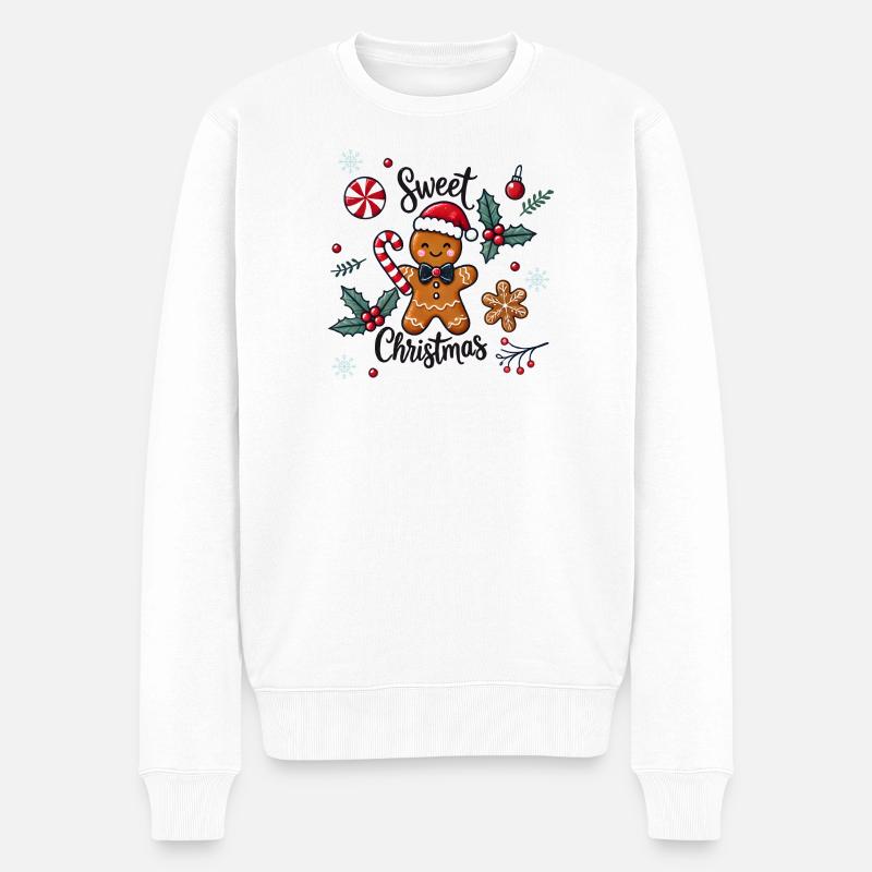 Fröhlicher Lebkuchenmann mit Zuckerstange - Männer Premium Bio Pullover - Weiß