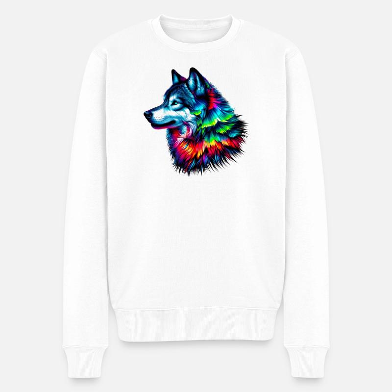 Wolf - Männer Premium Bio Pullover - Weiß