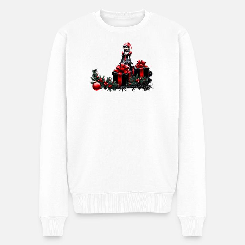 Niedlicher Gothic Weihnachtself - Männer Premium Bio Pullover - Weiß