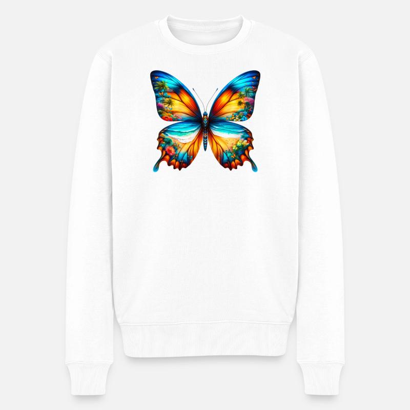 Schmetterling - Männer Premium Bio Pullover - Weiß