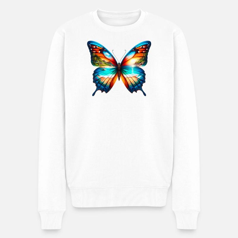 Schmetterling - Männer Premium Bio Pullover - Weiß