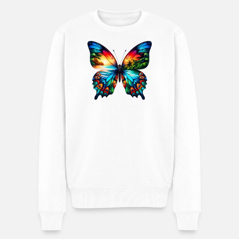 Schmetterling - Männer Premium Bio Pullover - Weiß