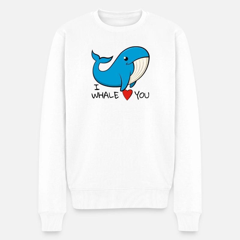 « Je t’aime » Baleine bleue joyeuse - Pull Premium bio Homme - blanc