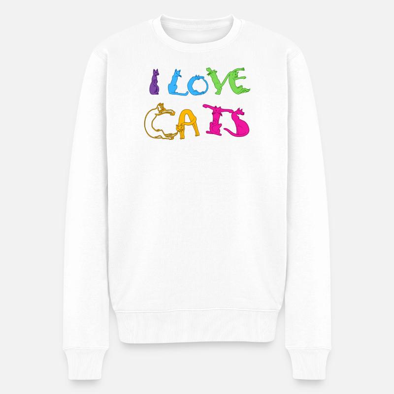 Ich liebe Katzen - Männer Premium Bio Pullover - Weiß