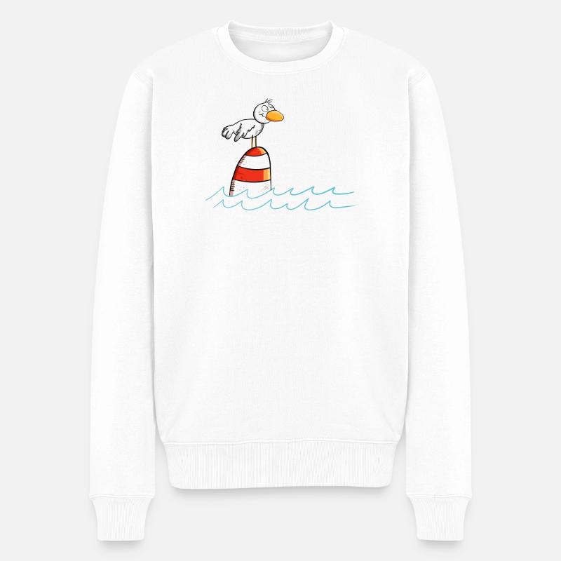 Drollige Möwe Will Meer - Männer Premium Bio Pullover - Weiß
