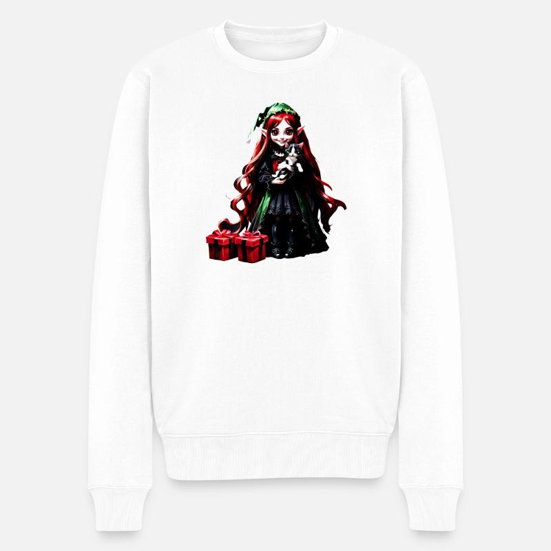 Weihnachtself mit Kätzchen. - Männer Premium Bio Pullover - Weiß