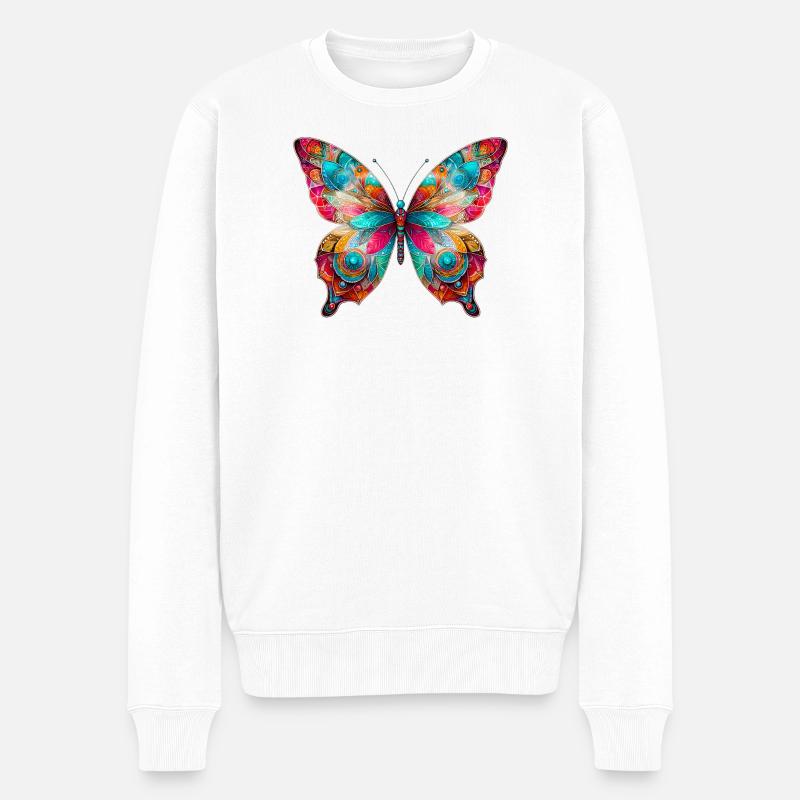 Schmetterling - Männer Premium Bio Pullover - Weiß