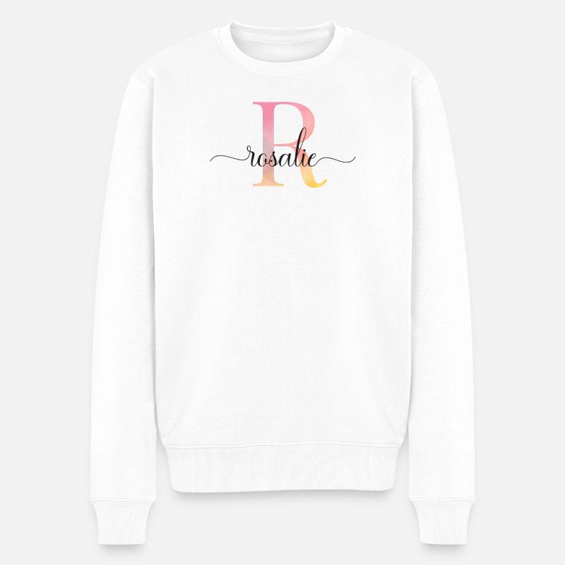 L | Monogramme | Nom | Rosalie |Aquarelle - Pull Premium bio Homme - blanc