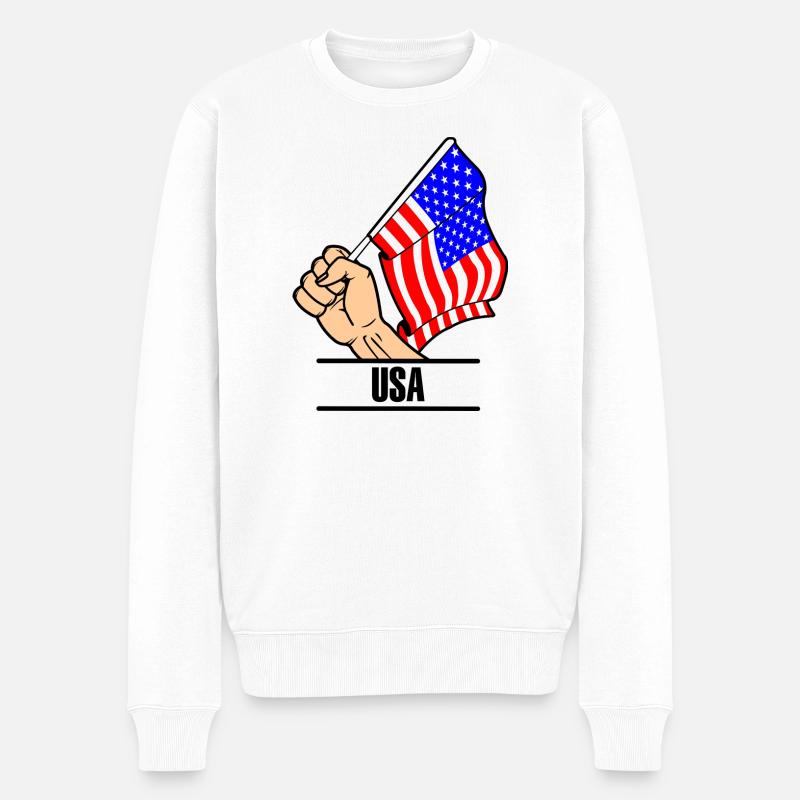 Flagge USA Fausttext USA - Männer Premium Bio Pullover - Weiß