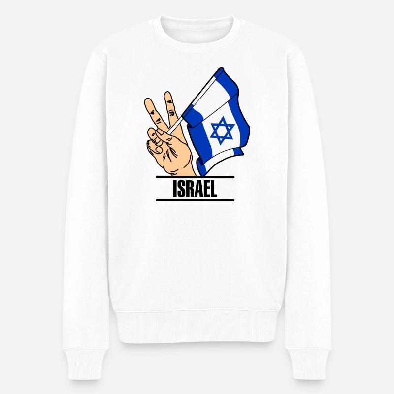 Flagge Israel Friedenszeichen Text ISRAEL - Männer Premium Bio Pullover - Weiß