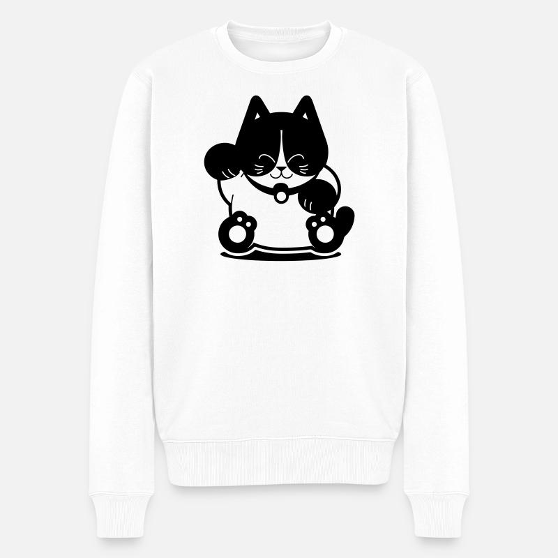 Tuxedo Cat - Männer Premium Bio Pullover - Weiß