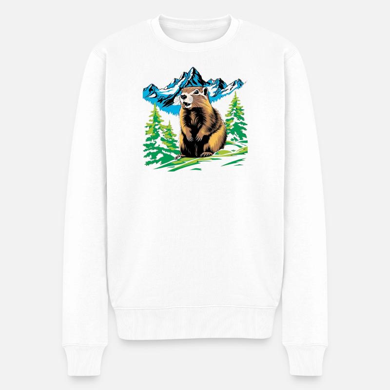 Murmeltier der Alpen - Männer Premium Bio Pullover - Weiß