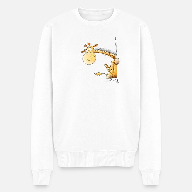 Lustige Giraffe I Wildtier Tiermotiv - Männer Premium Bio Pullover - Weiß