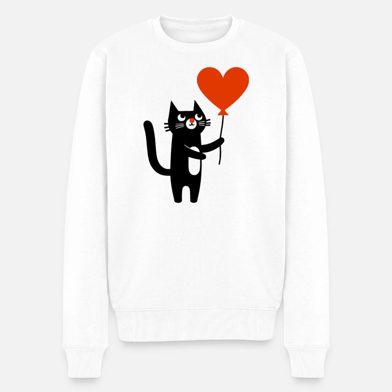 Die Katze und der Luftballon - Männer Premium Bio Pullover - Weiß