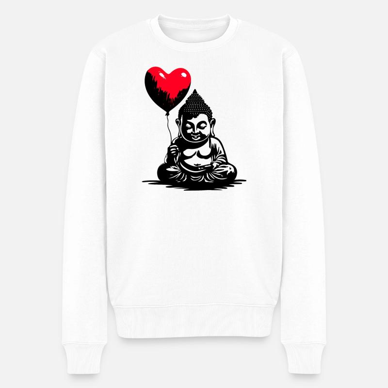 Buddha mit Herz Luftballon - Heartful Creatures - Männer Premium Bio Pullover - Weiß