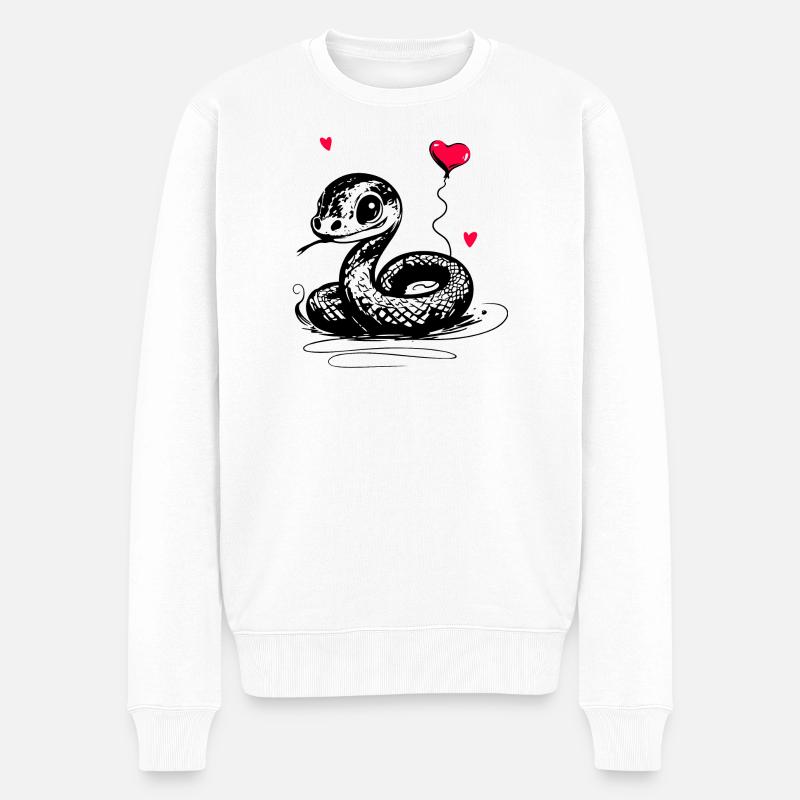 Schlange mit Herz Luftballon - Heartful Creatures - Männer Premium Bio Pullover - Weiß