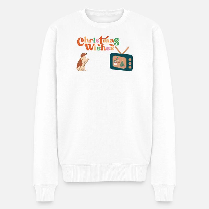 Hund vor dem Fernseher - Männer Premium Bio Pullover - Weiß