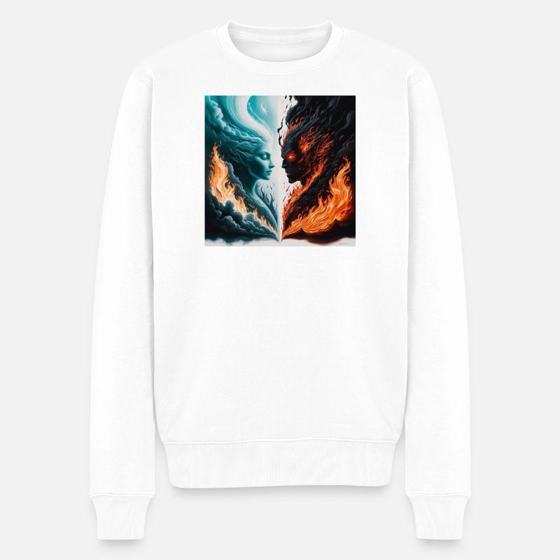 Dualer Feuer- und Wassergeist - Männer Premium Bio Pullover - Weiß