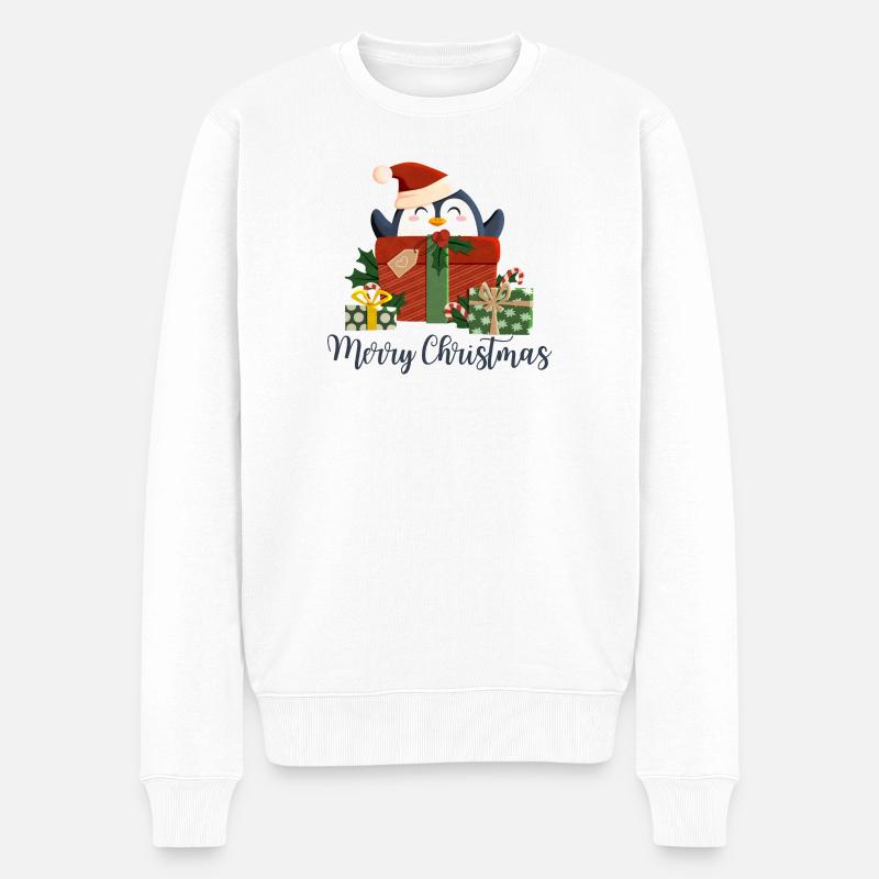 Merry Christmas - weihnachtlicher Pinguin - Männer Premium Bio Pullover - Weiß