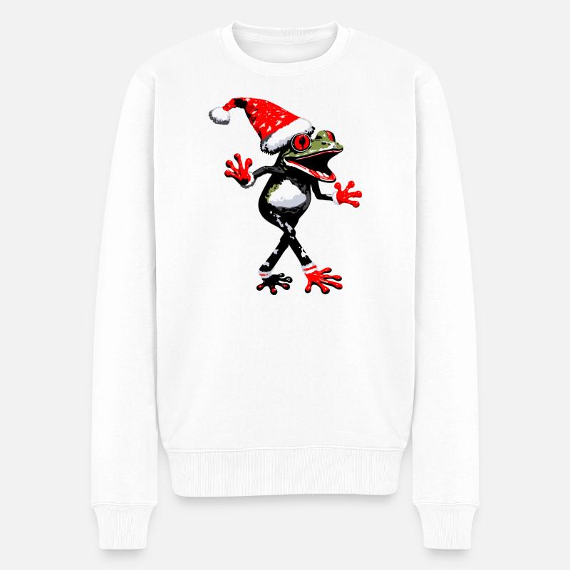 Grenouille dansante avec chapeau de Noël - Pull Premium bio Homme - blanc