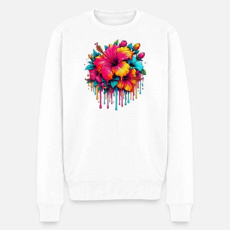Hibiskusblüten - Männer Premium Bio Pullover - Weiß