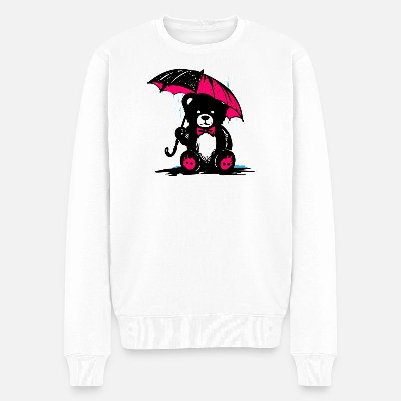 Teddy mit Regenschirm – Mistwetter - Männer Premium Bio Pullover - Weiß