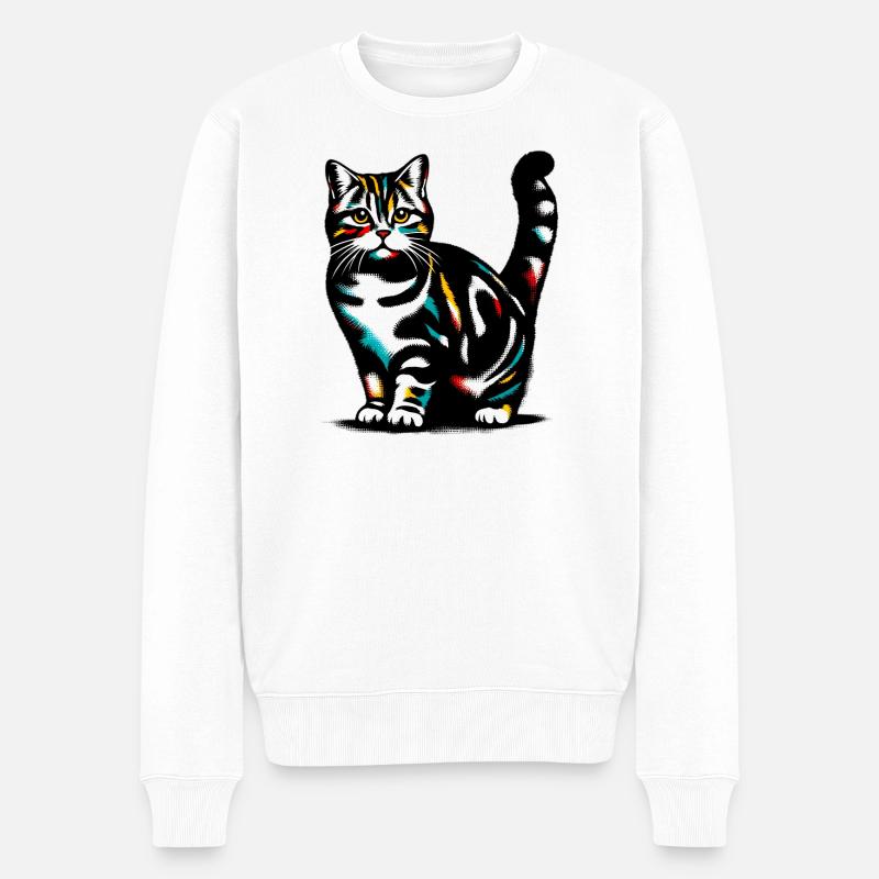 Katze - Männer Premium Bio Pullover - Weiß