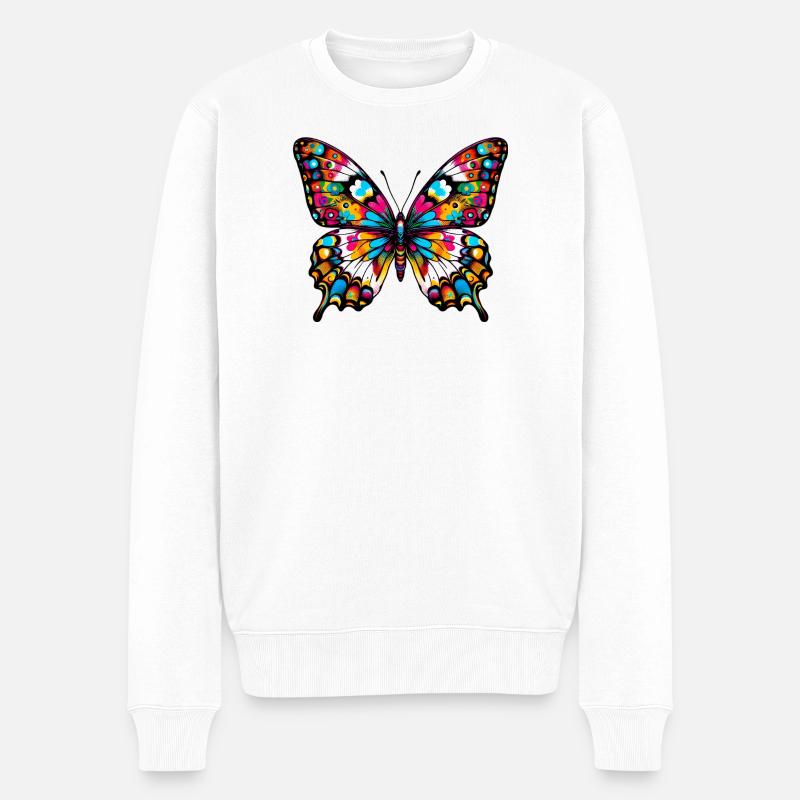 Schmetterling - Männer Premium Bio Pullover - Weiß